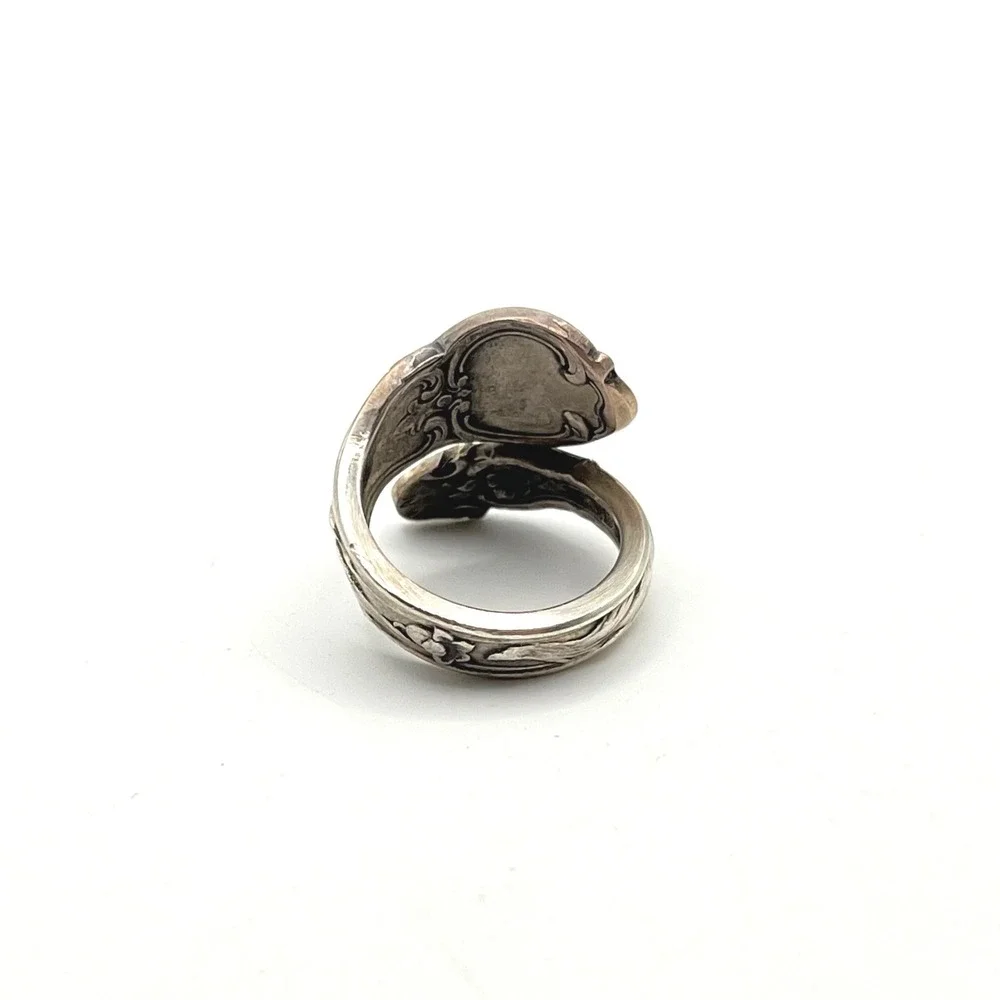 Vintage Sterling Silver Floral Spoon Ring‎ Bypass Statement Band Size 5.5 8.2g